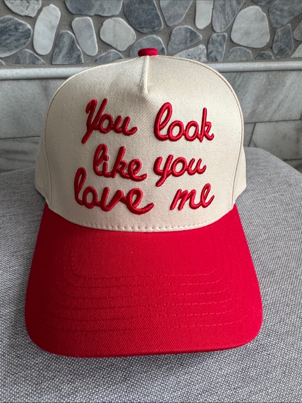 C.C Two-Tone Cream and Red Adjustable Trucker Hat